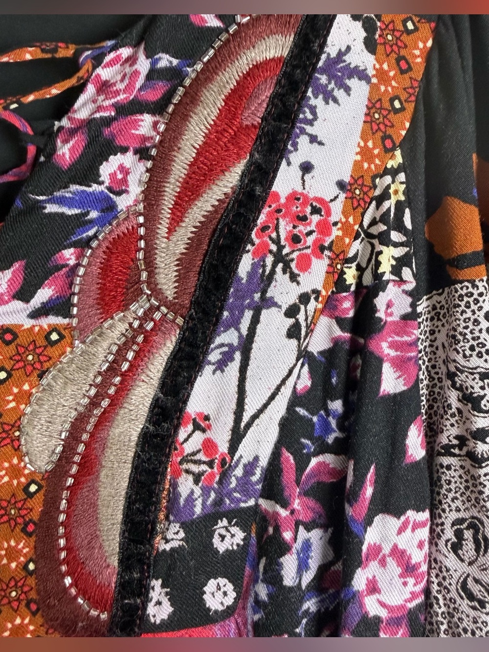 Anthropologie One September Womens Sz L Patchwork Tunic Dress Embroidered Beaded - Picture 7 of 12